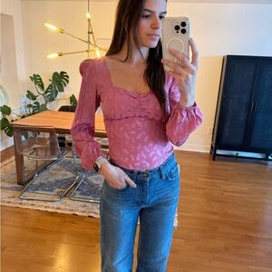 Wayf Pink Puff Sleeve Top